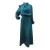 Women's Mock Neck Satin Dress Elegant Long Sleeve Elastic High Waist Formal Wedding Cocktail Party Midi (Dark Blue, S) view 4