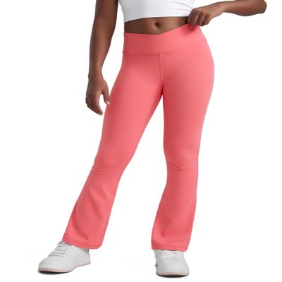 CRZ YOGA Girls Butterluxe Crossover Waist Yoga Flare Leggings - Dance Casual Athletic Pants Bell Bottoms Kids Teen Raspberry Sorbet Small