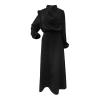 Women's Mock Neck Satin Dress Elegant Long Sleeve Elastic High Waist Formal Wedding Cocktail Party Midi (Black, XL) view 4