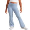 CRZ YOGA Girls Butterluxe Crossover Waist Yoga Flare Leggings - Dance Casual Athletic Pants Bell Bottoms Kids Teen Cambric Blue XX-Large view 1