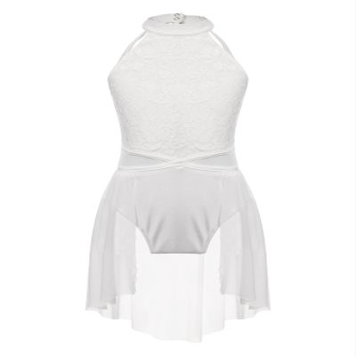 Agoky Girls Lyrical Dance Dress Sleeveless Cutout Ballet Modern Contemporary Dance Costume Gymnastic Skirt Leotard Ivory 8 Years