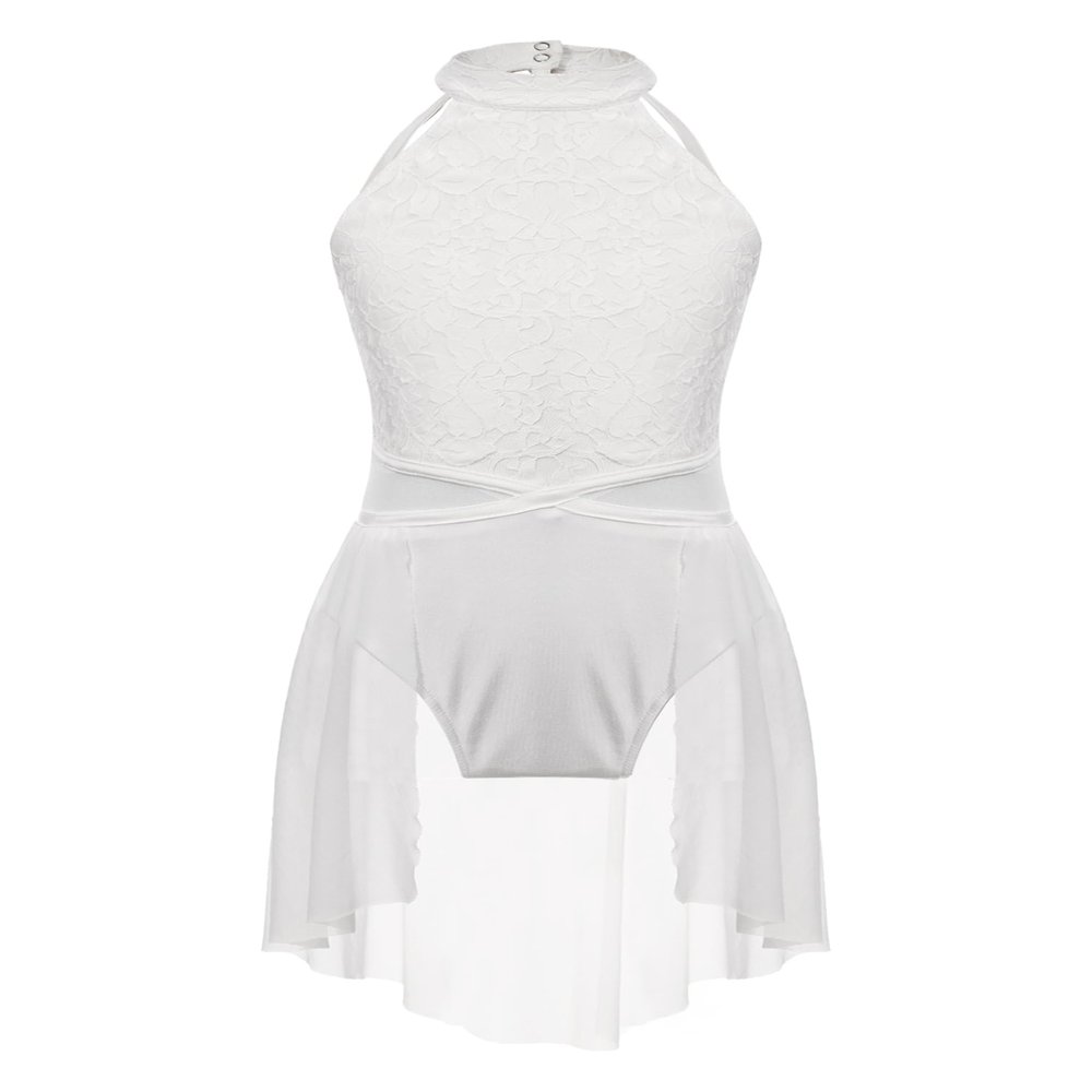 Agoky Girls Lyrical Dance Dress Sleeveless Cutout Ballet Modern Contemporary Dance Costume Gymnastic Skirt Leotard Ivory 8 Years