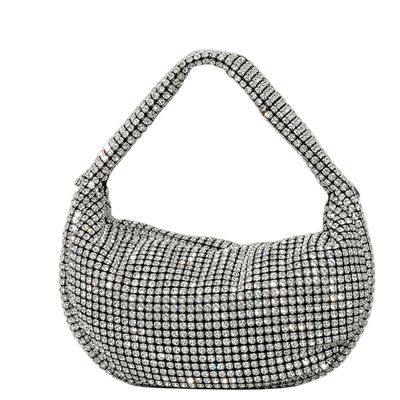 UMREN Bling Full Glitter Knotted Handbag for Women Crystal Rhinestone Hobo Dumpling Bag Diamond Evening Clutch Crossbody Purse Silver-B
