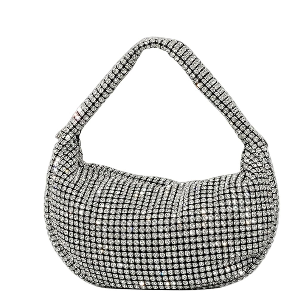 UMREN Bling Full Glitter Knotted Handbag for Women Crystal Rhinestone Hobo Dumpling Bag Diamond Evening Clutch Crossbody Purse Silver-B
