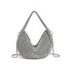 UMREN Bling Full Glitter Knotted Handbag for Women Crystal Rhinestone Hobo Dumpling Bag Diamond Evening Clutch Crossbody Purse Silver-B view 3