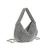 UMREN Bling Full Glitter Knotted Handbag for Women Crystal Rhinestone Hobo Dumpling Bag Diamond Evening Clutch Crossbody Purse Silver-B view 4