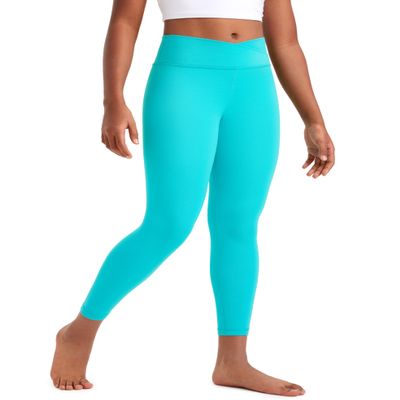 CRZ YOGA Girls Butterluxe Crossover Waist Yoga Leggings - Athletic Sports Casual Pants V Cross Tights Kids Teen (Neon) Spectral Blue X-Large