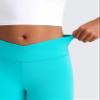 CRZ YOGA Girls Butterluxe Crossover Waist Yoga Leggings - Athletic Sports Casual Pants V Cross Tights Kids Teen (Neon) Spectral Blue X-Large view 4