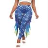 Hansber Women's Halloween Costume 3D Print Mermaid Leggings Fish Scale Compression Pants Cosplay Trousers Clubwear Blue Small view 1