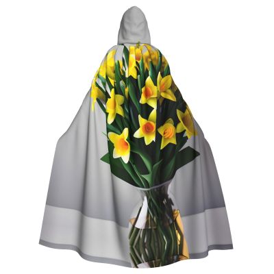 Bouquet of Daffodils,Costume Cloak for Adults,Personalized Hooded Cape for Halloween, Cosplay, Stage Costumes, Makeup Parties Black