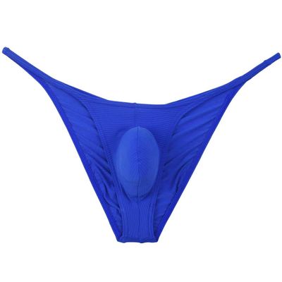 Botmois Men's Ultra Thin Ice Silk Cheeky Briefs Underwear Male Bulge Pouch Pucker Butt Bikinis Underpants String Lingeries Blue XL
