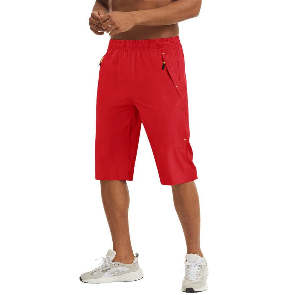 Xingfenly Quick Dry Hiking Shorts Men Casual Knee Length Lightweight Summer Outdoor Fishing Climbing Trekking Male s7 Red L