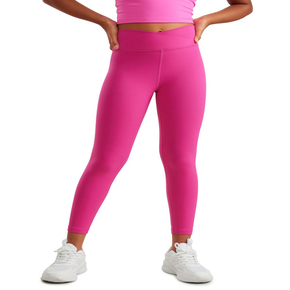 CRZ YOGA Girls Butterluxe Crossover Waist Yoga Leggings - Athletic Sports Casual Pants V Cross Tights Kids Teen Hibiscus Purple XX-Large