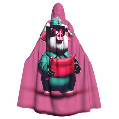 Piggy,Costume Cloak for Adults,Personalized Hooded Cape for Halloween, Cosplay, Stage Costumes, Makeup Parties Black