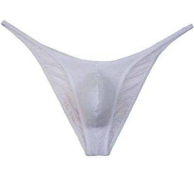 Botmois Men's Ultra Thin Ice Silk Cheeky Briefs Underwear Male Bulge Pouch Pucker Butt Bikinis Underpants String Lingeries White L