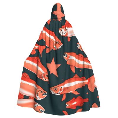 Salmon,Costume Cloak for Adults,Personalized Hooded Cape for Halloween, Cosplay, Stage Costumes, Makeup Parties Black