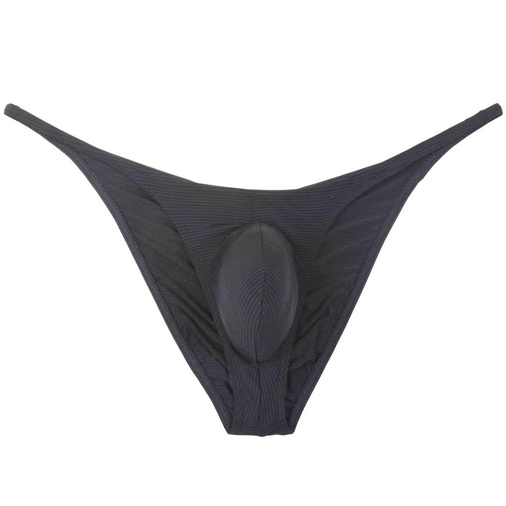 Botmois Men's Ultra Thin Ice Silk Cheeky Briefs Underwear Male Bulge Pouch Pucker Butt Bikinis Underpants String Lingeries Black L