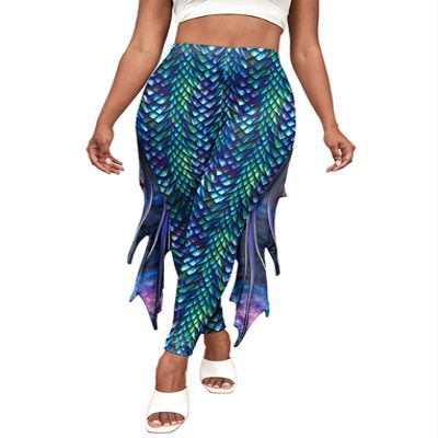 Hansber Women's Halloween Costume 3D Print Mermaid Leggings Fish Scale Compression Pants Cosplay Trousers Clubwear Green Small