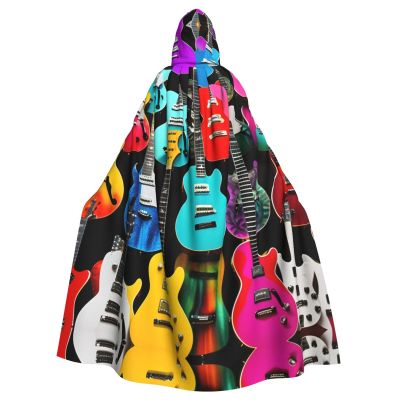 Colorful Guitars,Costume Cloak for Adults,Personalized Hooded Cape for Halloween, Cosplay, Stage Costumes, Makeup Parties Black