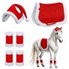 Abbylike 6 Pcs Christmas Horse Saddle Pad Holiday Santa Leg Wraps with Faux Fur Jolly Santa Hat for Horses, and All-Purpose Western Saddle Pad Costume Accessories for Holiday Party view 1
