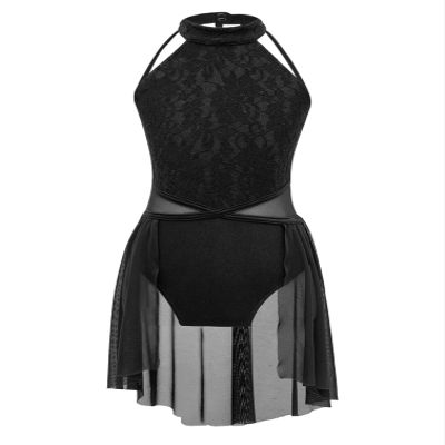 Agoky Girls Lyrical Dance Dress Sleeveless Cutout Ballet Modern Contemporary Dance Costume Gymnastic Skirt Leotard Black 8 Years