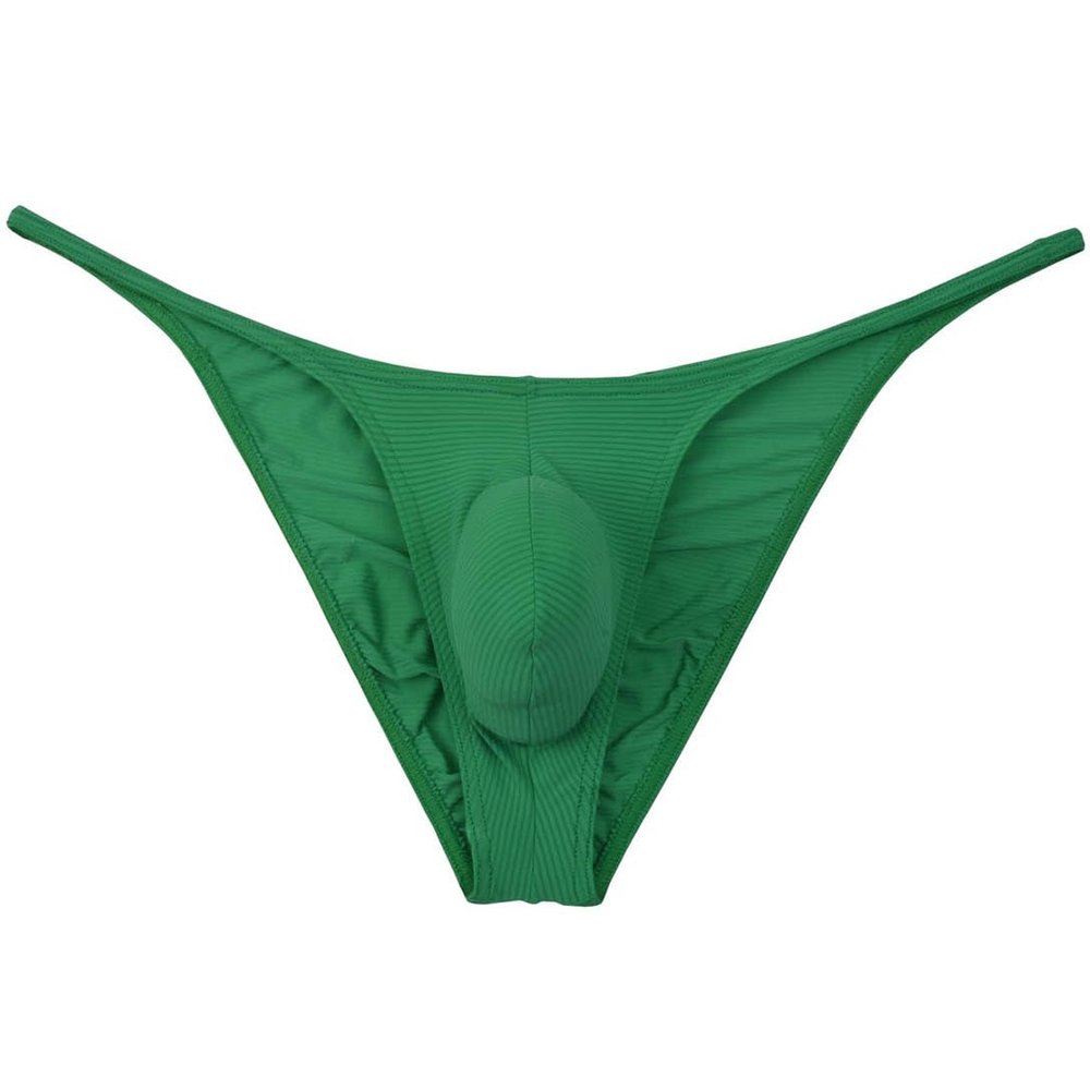 Botmois Men's Ultra Thin Ice Silk Cheeky Briefs Underwear Male Bulge Pouch Pucker Butt Bikinis Underpants String Lingeries Green L