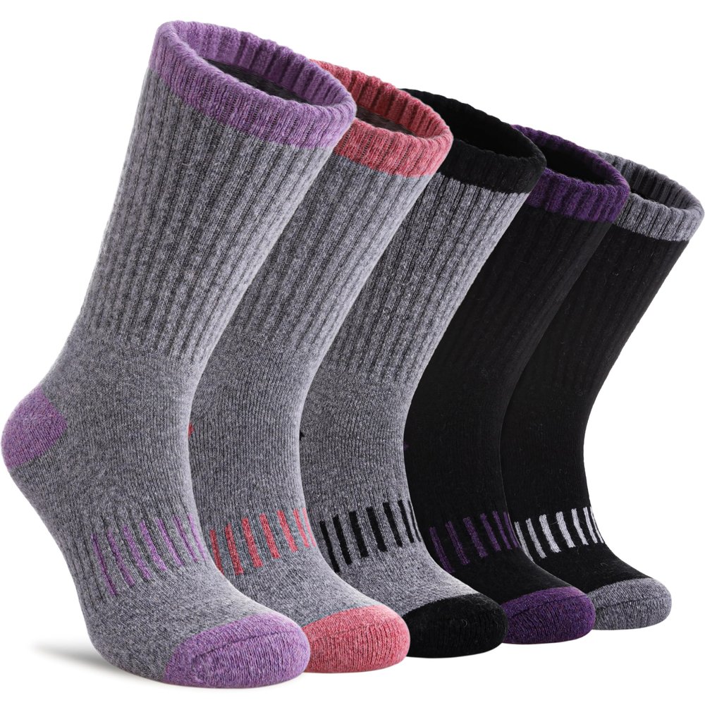 DYW Women's Merino Wool Hiking Socks - Thermal Warm Winter Boot Crew Socks, 5 Pairs Color Mix C, Medium
