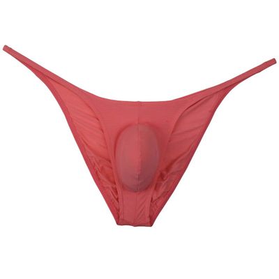 Botmois Men's Ultra Thin Ice Silk Cheeky Briefs Underwear Male Bulge Pouch Pucker Butt Bikinis Underpants String Lingeries Watermelon Red M