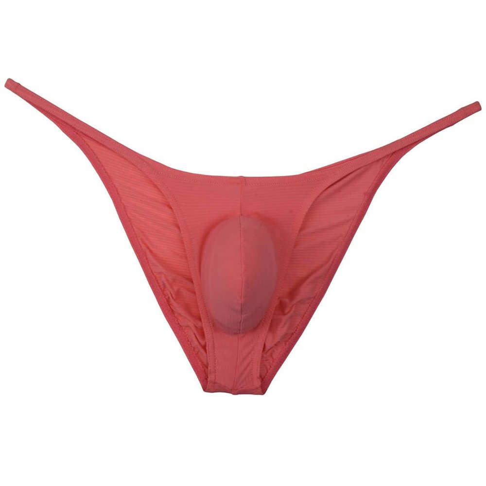 Botmois Men's Ultra Thin Ice Silk Cheeky Briefs Underwear Male Bulge Pouch Pucker Butt Bikinis Underpants String Lingeries Watermelon Red M
