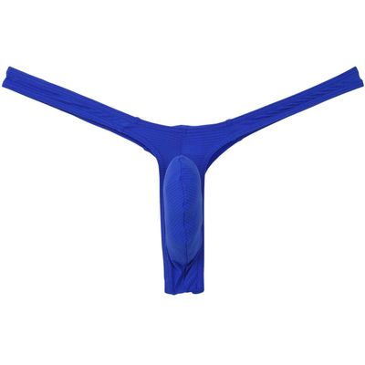 Botmois Men's Striped Ice Silk Bikini Thong Underwear Breathable T-back Minimum Coverage Underpants Slim Pouch Tangas Blue M