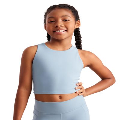 CRZ YOGA Girls Butterluxe Double Lined Racerback Crop Tank Tops - High Neck Dance Yoga Athletic Casual Tight Kids Teen Cambric Blue Medium