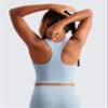 CRZ YOGA Girls Butterluxe Double Lined Racerback Crop Tank Tops - High Neck Dance Yoga Athletic Casual Tight Kids Teen Cambric Blue Medium view 2