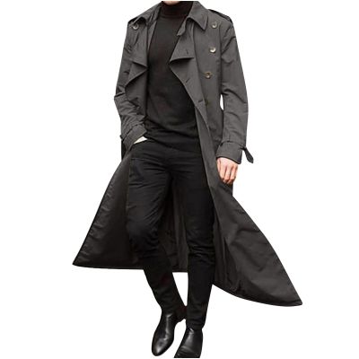 Ctreela Mens Long Trench Coat Business Casual Double Breasted Overcoat Fall Winter Solid Color Windbreaker Lapel Outwear