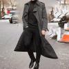 Ctreela Mens Long Trench Coat Business Casual Double Breasted Overcoat Fall Winter Solid Color Windbreaker Lapel Outwear view 2