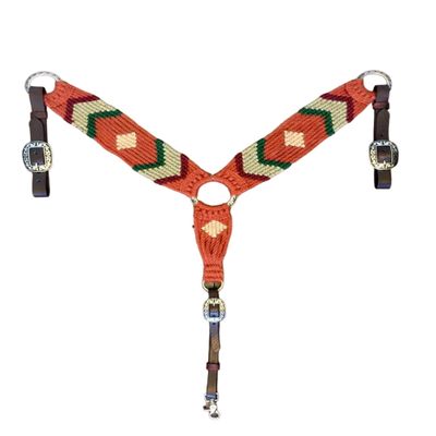 Cheval's International Western Mohair Horse Breast Collar, Handmade Premium Wool & Leather Equestrian Tack, Adjustable, Durable & Comfortable Saddle Breastplate for Horses - Orange, Full
