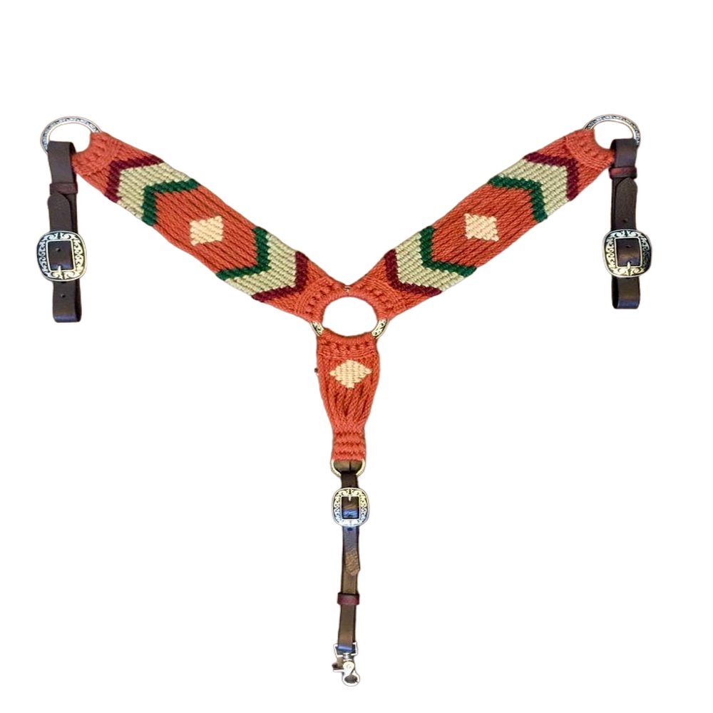 Cheval's International Western Mohair Horse Breast Collar, Handmade Premium Wool & Leather Equestrian Tack, Adjustable, Durable & Comfortable Saddle Breastplate for Horses - Orange, Full