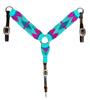 Cheval's International Western Mohair Horse Breast Collar, Handmade Premium Wool & Leather Equestrian Tack, Adjustable, Durable & Comfortable Saddle Breastplate for Horses - Aqua & Pink, Full view 1