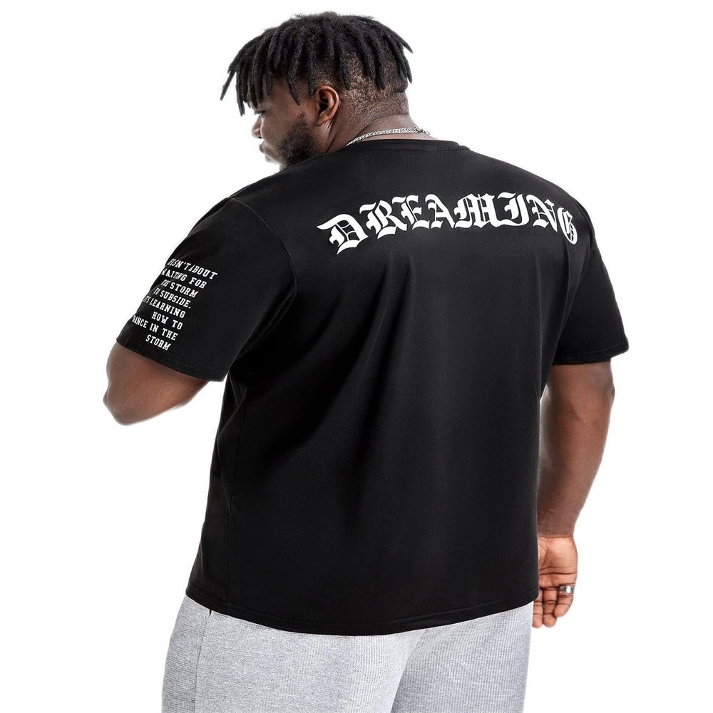 Men Slogan Graphic Tee (Color : Black, Size : XX-Large)