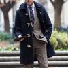 Ctreela Horn Button Pea Coat for Men Fleece Thicken Coat Winter Warm Lapel Jacket Classic Business Trench Overcoat Outwear view 3