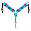 Cheval's International Western Mohair Horse Breast Collar, Handmade Premium Wool & Leather Equestrian Tack, Adjustable, Durable & Comfortable Saddle Breastplate for Horses - Aqua& Pink, Cob view 1