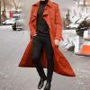 Ctreela Mens Long Trench Coat Business Casual Double Breasted Overcoat Fall Winter Solid Color Windbreaker Lapel Outwear view 2