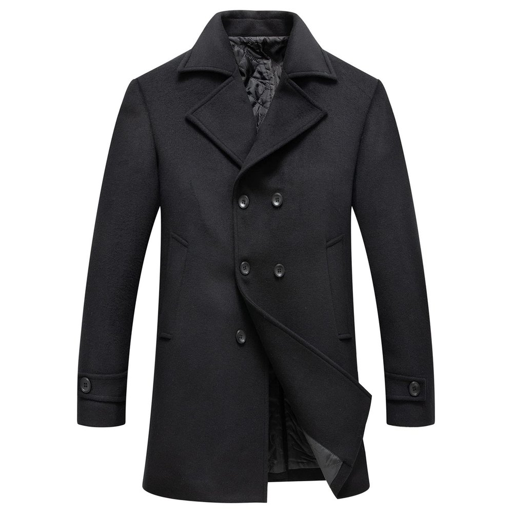 Ctreela Men Winter Thicken Business Woolen Coat Windproof Warm Jacket Notched Collar Windbreaker Fashion Thermal Outwear