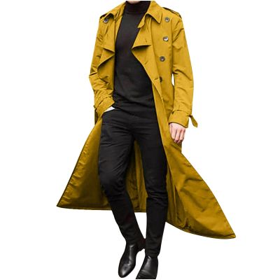 Ctreela Mens Long Trench Coat Business Casual Double Breasted Overcoat Fall Winter Solid Color Windbreaker Lapel Outwear
