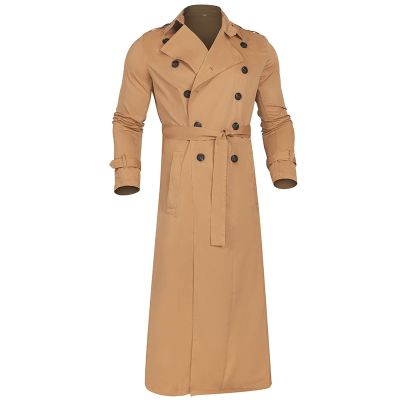 Men's Parka Trench Coat Double Breasted Long Jacket Pea Coat Slim Windbreaker Business Casual Notch Lapel Overcoat