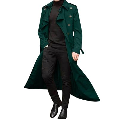 Ctreela Mens Long Trench Coat Business Casual Double Breasted Overcoat Fall Winter Solid Color Windbreaker Lapel Outwear