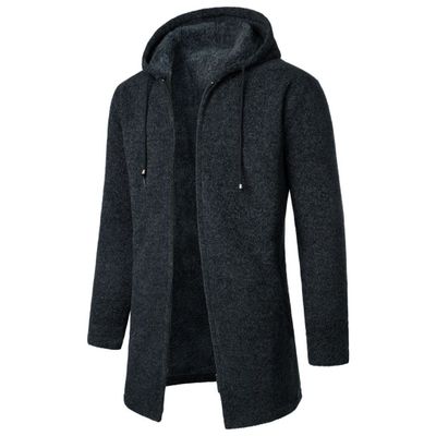 Ctreela Men Furry Lined Hooded Long Jacket Winter Warm Sweatshirts Knit Sport Sweater Coats Sherpa Fleece Thicken Hoodies