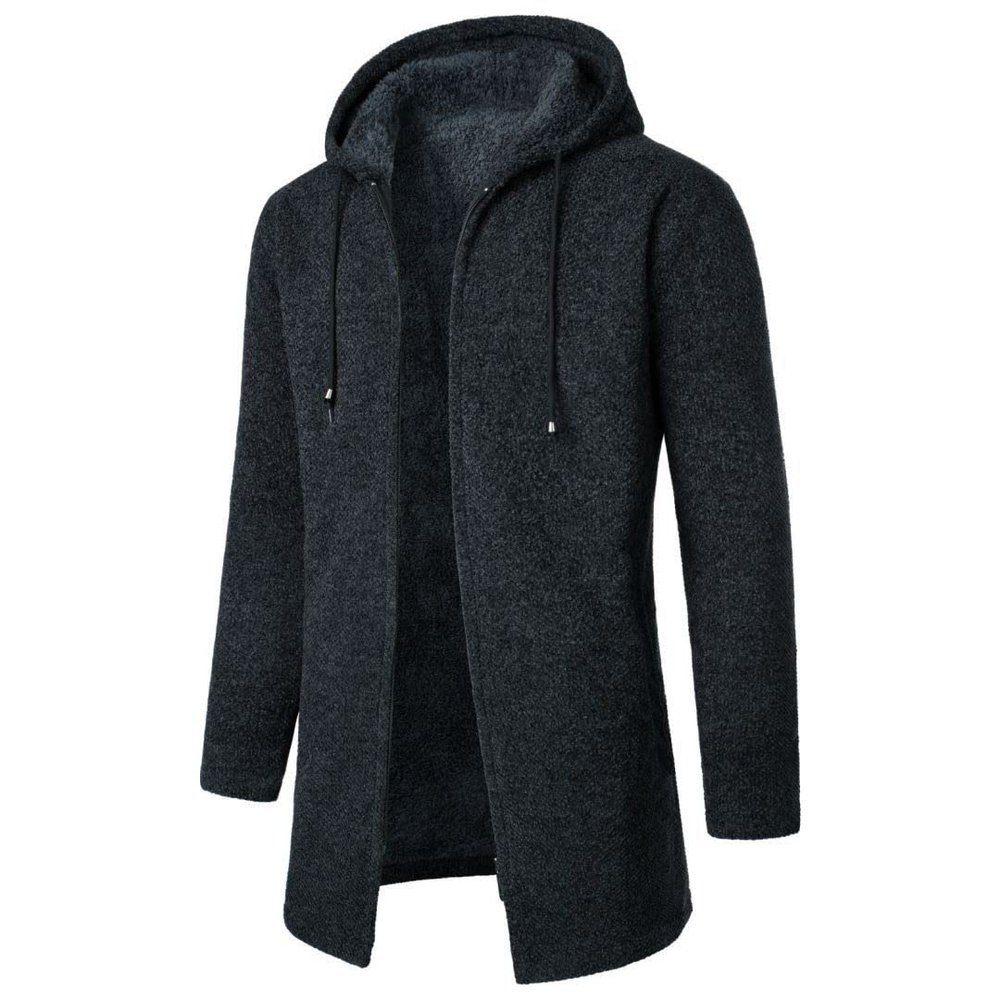 Ctreela Men Furry Lined Hooded Long Jacket Winter Warm Sweatshirts Knit Sport Sweater Coats Sherpa Fleece Thicken Hoodies