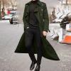 Ctreela Mens Long Trench Coat Business Casual Double Breasted Overcoat Fall Winter Solid Color Windbreaker Lapel Outwear view 2