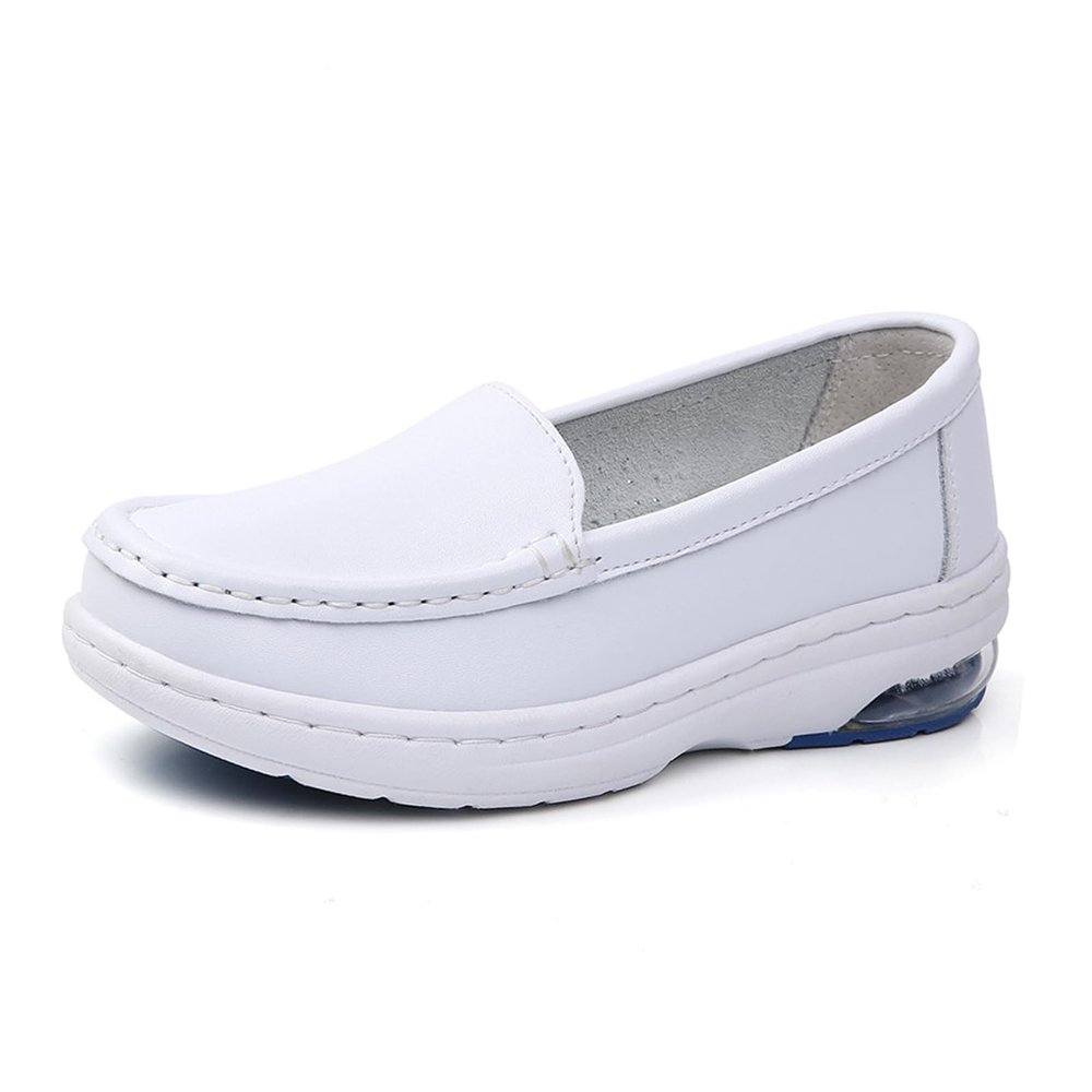 Aceptolcom Women Slip On Nurse Shoes Orthopedic Sneakers,Lightweight Arch Support Air Cushion Restaurant Work Shoes Walking Shoes Leather Loafers (9.5,White,9.5)