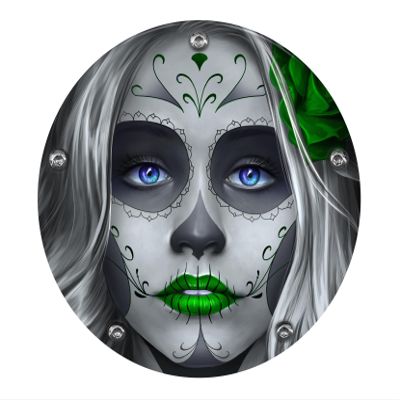 Custom Aluminum 5 Hole Narrow Profile 2016+ Touring Derby Clutch Cover for Harley Davidson - Sugar Skull Green (Matte Finish, 2016+ Touring & Trike Models)